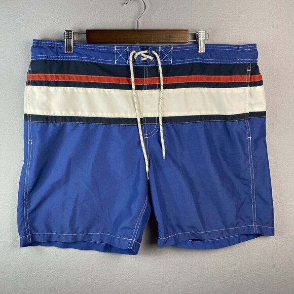 Boston Traders Lined Swim Shorts Mens XL Trunks Indigo Red White Surf Beach Walk - Picture 1 of 9